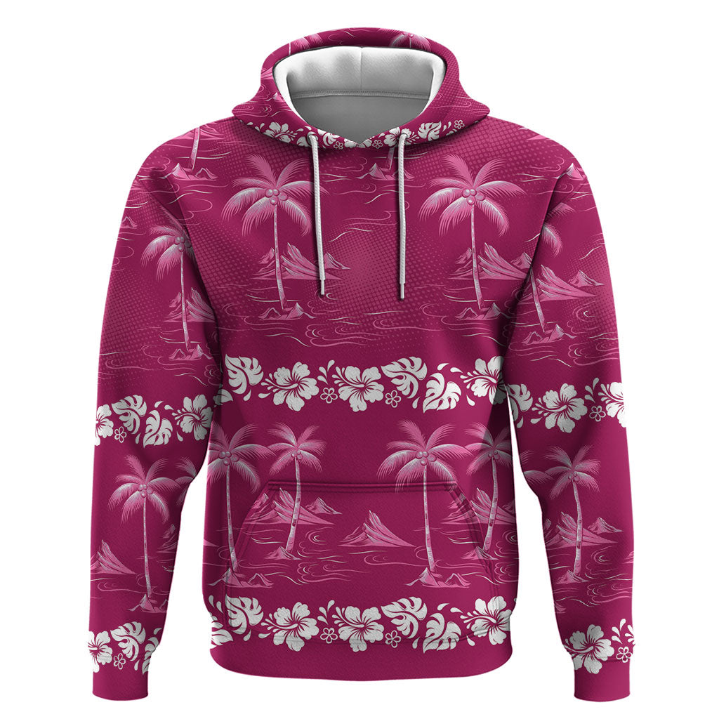 Pink Hawaii Palm Tree Hibiscus Hoodie Fantasy Summer Vibe LT01 Pullover Hoodie Pink - Polynesian Pride