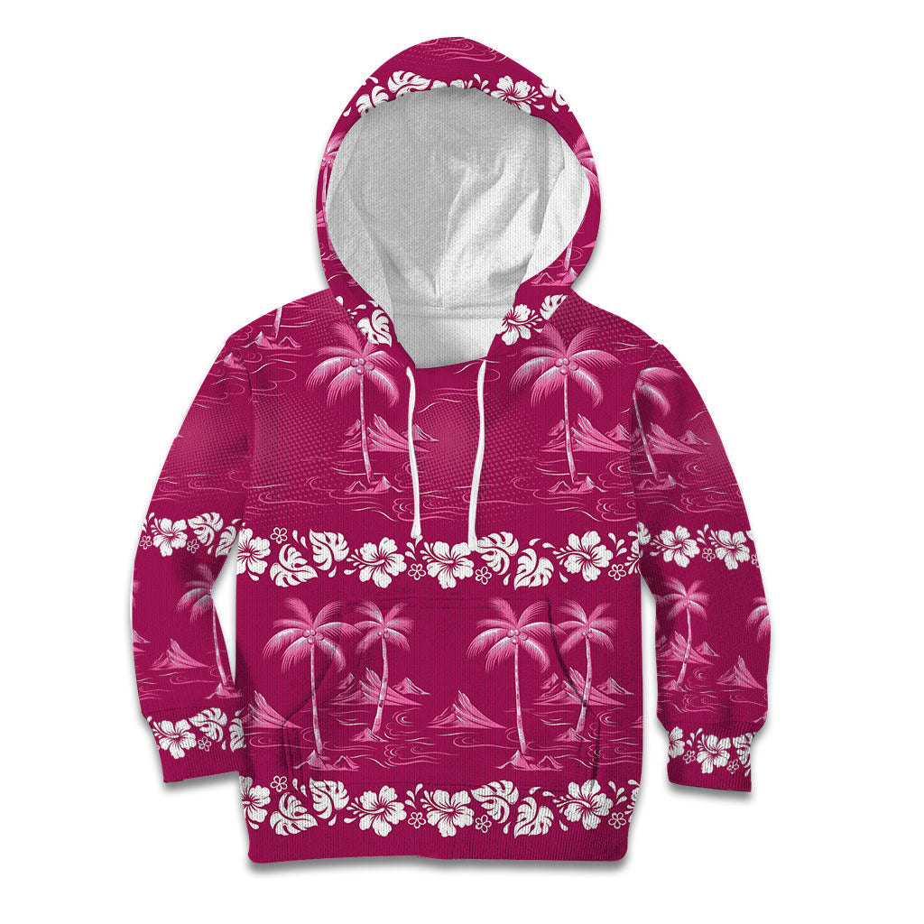Pink Hawaii Palm Tree Hibiscus Kid Hoodie Fantasy Summer Vibe LT01 Hoodie Pink - Polynesian Pride