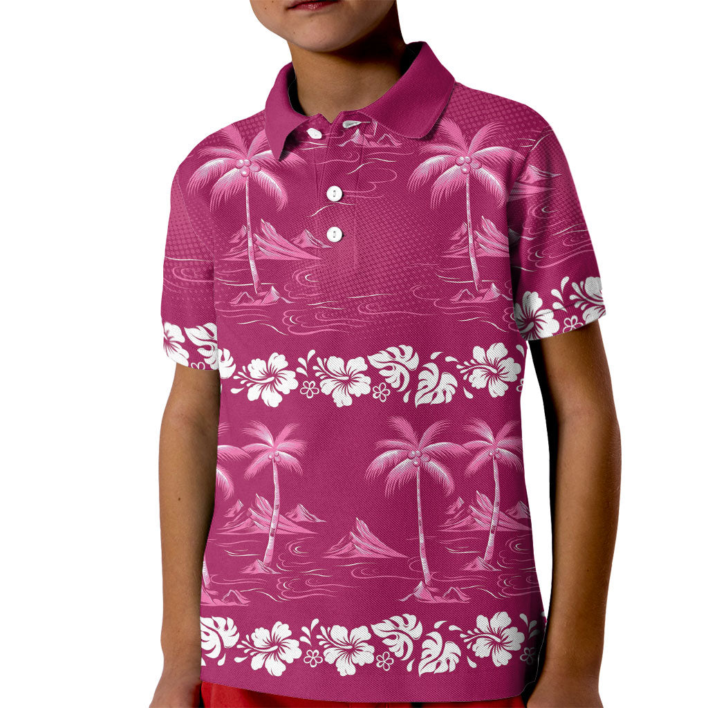 Pink Hawaii Palm Tree Hibiscus Kid Polo Shirt Fantasy Summer Vibe LT01 Kid Pink - Polynesian Pride