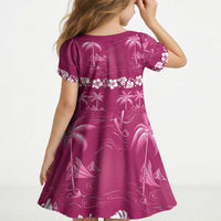 Pink Hawaii Palm Tree Hibiscus Kid Short Sleeve Dress Fantasy Summer Vibe LT01 - Polynesian Pride