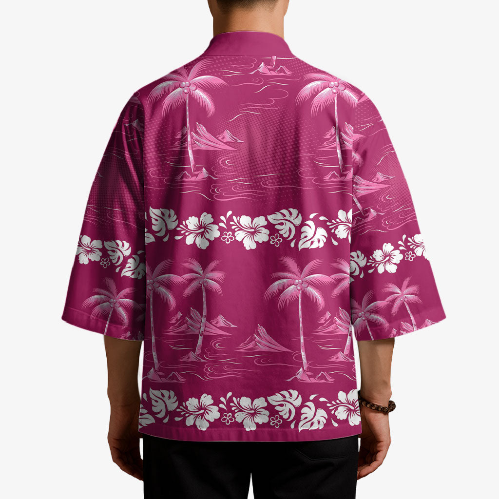 Pink Hawaii Palm Tree Hibiscus Kimono Fantasy Summer Vibe LT01 - Polynesian Pride