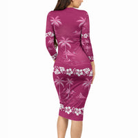 Pink Hawaii Palm Tree Hibiscus Long Sleeve Bodycon Dress Fantasy Summer Vibe