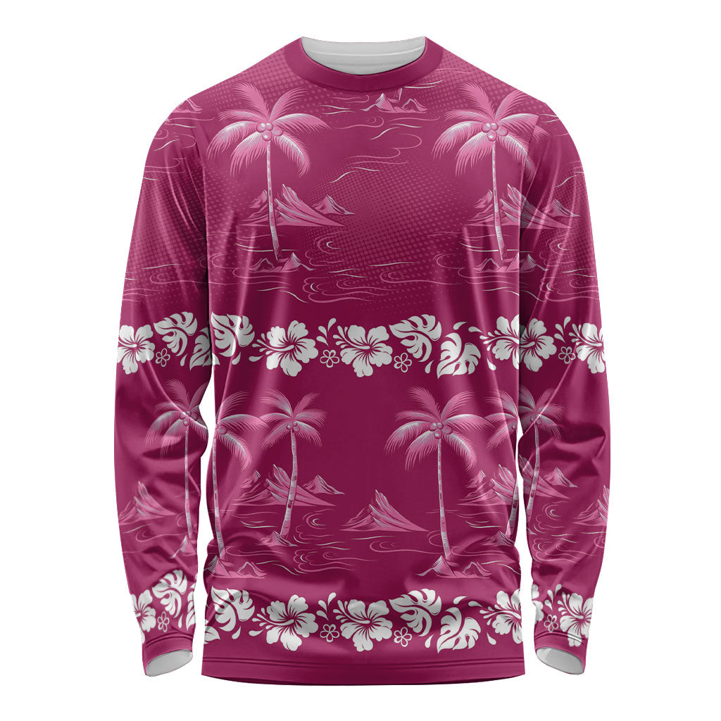 Pink Hawaii Palm Tree Hibiscus Long Sleeve Shirt Fantasy Summer Vibe