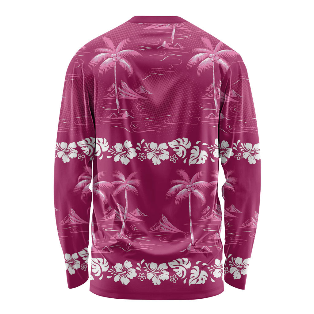 Pink Hawaii Palm Tree Hibiscus Long Sleeve Shirt Fantasy Summer Vibe