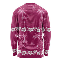 Pink Hawaii Palm Tree Hibiscus Long Sleeve Shirt Fantasy Summer Vibe