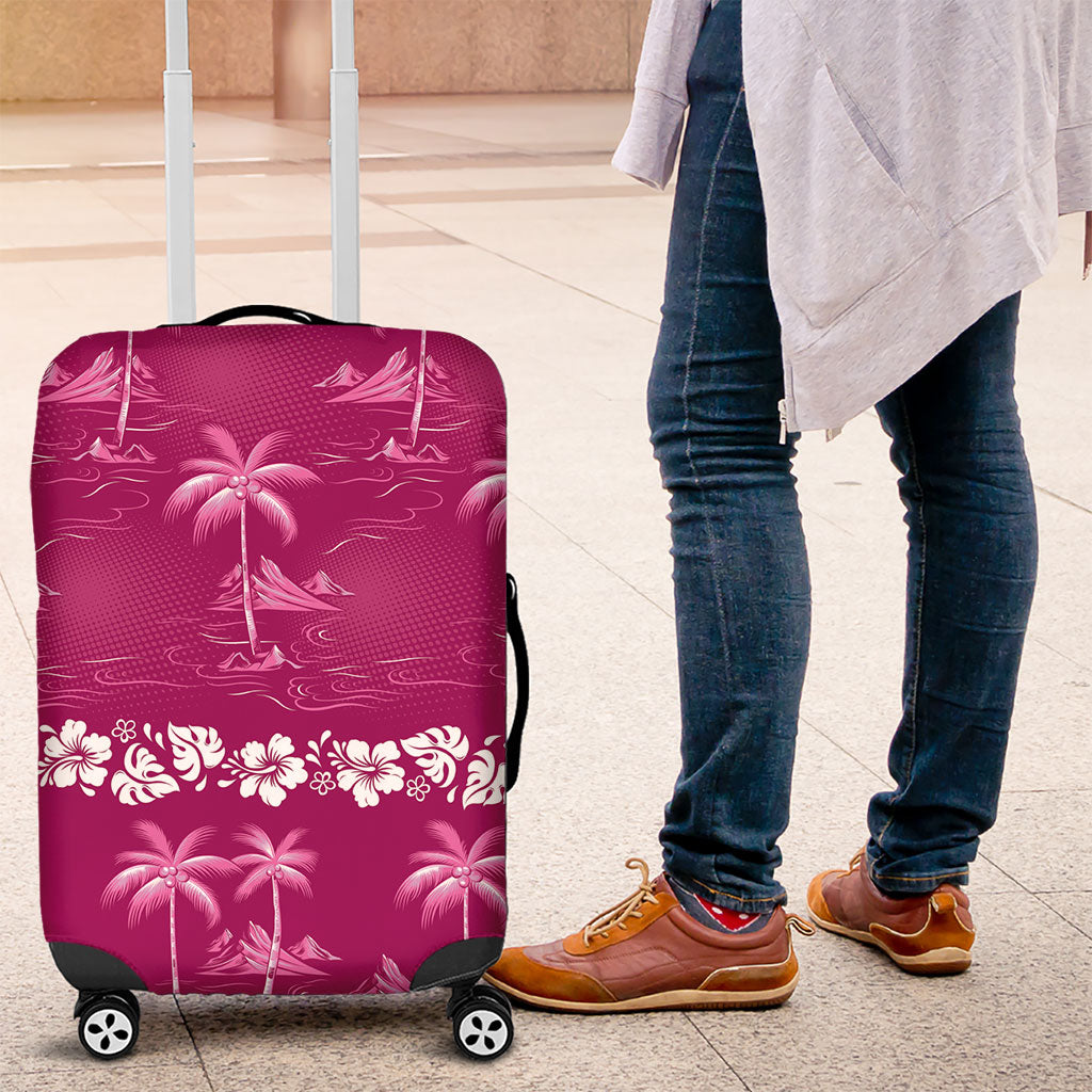 Pink Hawaii Palm Tree Hibiscus Luggage Cover Fantasy Summer Vibe