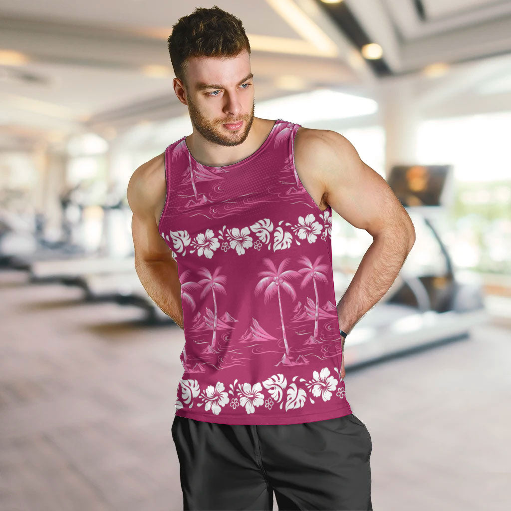 Pink Hawaii Palm Tree Hibiscus Men Tank Top Fantasy Summer Vibe