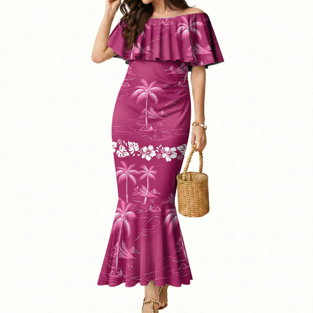 Pink Hawaii Palm Tree Hibiscus Mermaid Dress Fantasy Summer Vibe