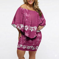 Pink Hawaii Palm Tree Hibiscus Off Shoulder Short Dress Fantasy Summer Vibe