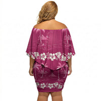 Pink Hawaii Palm Tree Hibiscus Off Shoulder Short Dress Fantasy Summer Vibe