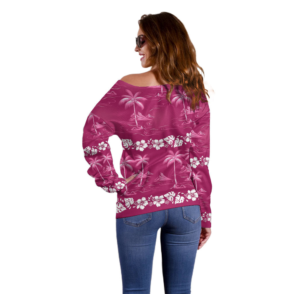 Pink Hawaii Palm Tree Hibiscus Off Shoulder Sweater Fantasy Summer Vibe LT01 - Polynesian Pride