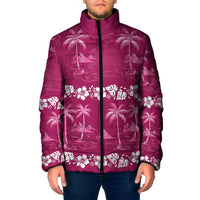 Pink Hawaii Palm Tree Hibiscus Padded Jacket Fantasy Summer Vibe