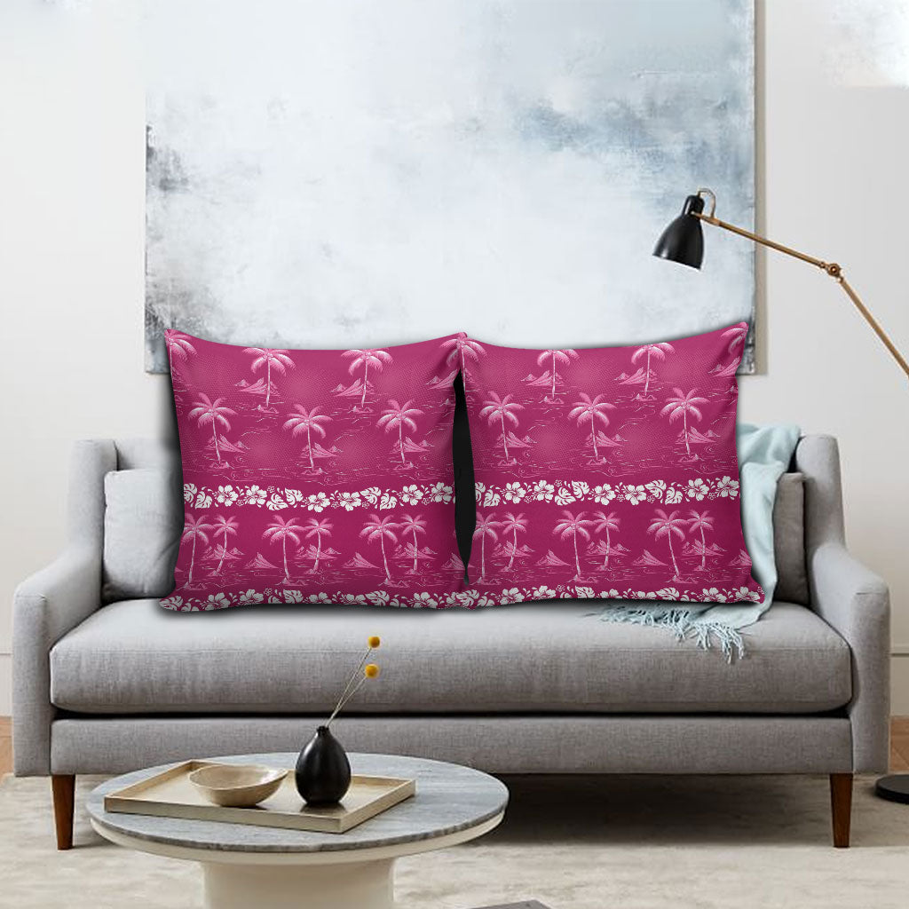 Pink Hawaii Palm Tree Hibiscus Pillow Cover Fantasy Summer Vibe LT01 - Polynesian Pride