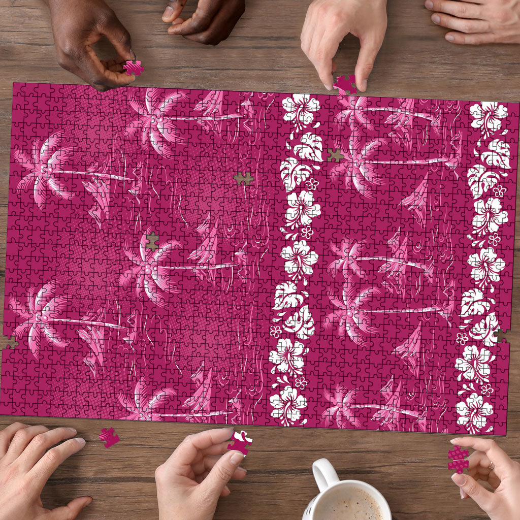 Pink Hawaii Palm Tree Hibiscus Puzzle Fantasy Summer Vibe