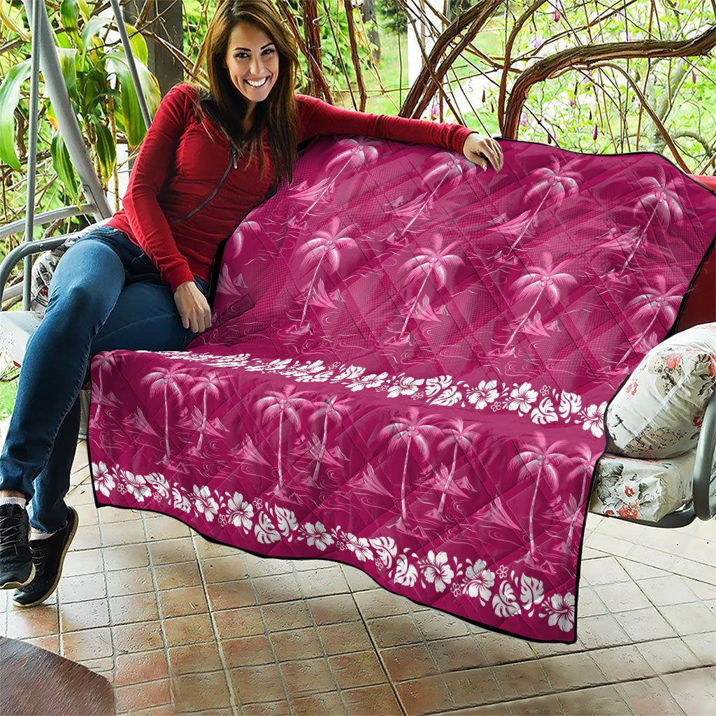 Pink Hawaii Palm Tree Hibiscus Quilt Fantasy Summer Vibe