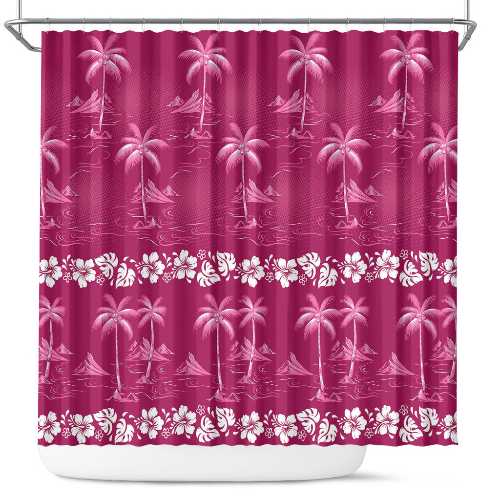 Pink Hawaii Palm Tree Hibiscus Shower Curtain Fantasy Summer Vibe