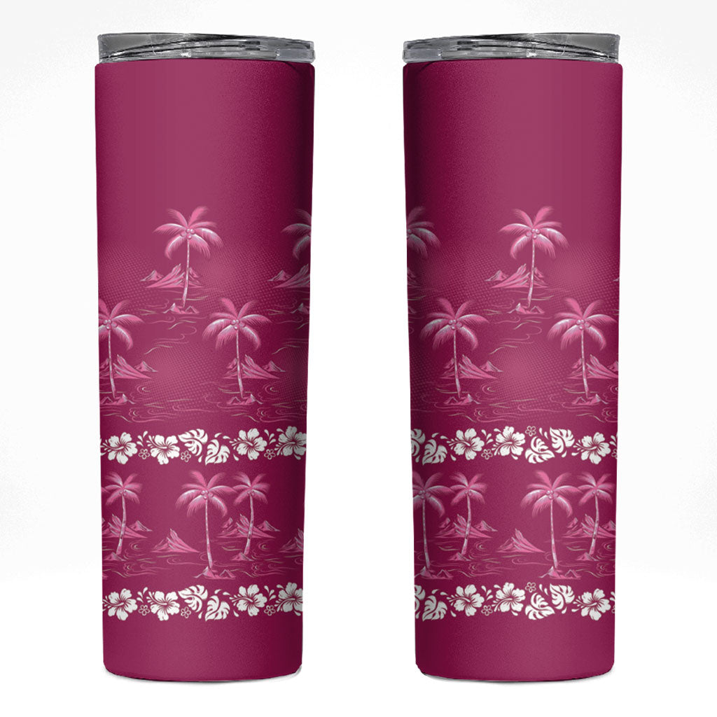 Pink Hawaii Palm Tree Hibiscus Skinny Tumbler Fantasy Summer Vibe