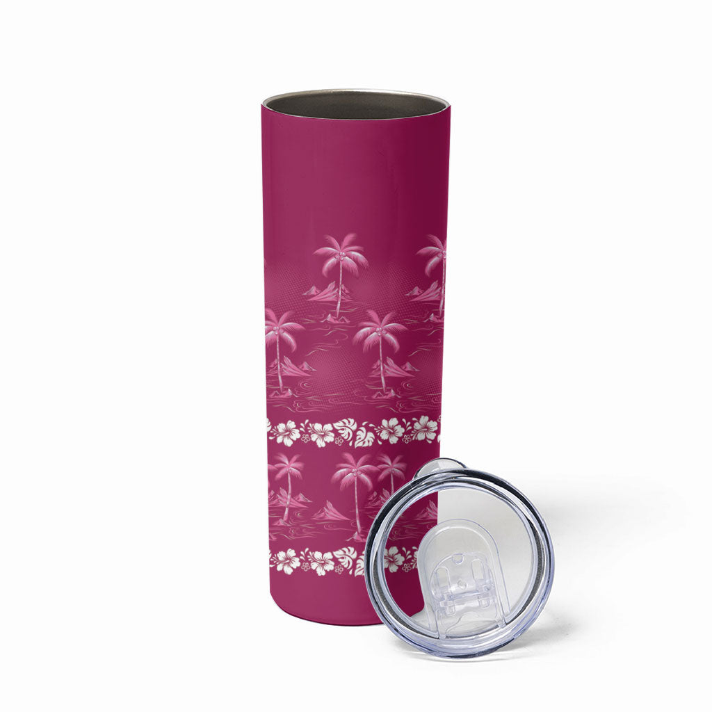 Pink Hawaii Palm Tree Hibiscus Skinny Tumbler Fantasy Summer Vibe