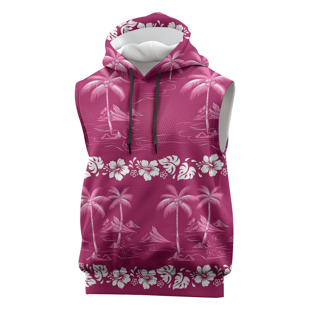 Pink Hawaii Palm Tree Hibiscus Sleeveless Hoodie Fantasy Summer Vibe LT01 Pink - Polynesian Pride