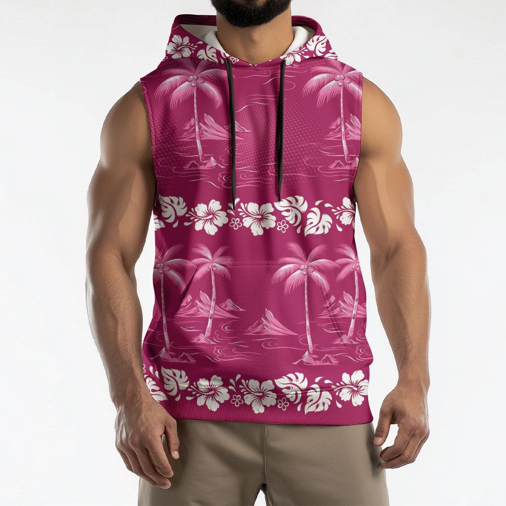 Pink Hawaii Palm Tree Hibiscus Sleeveless Hoodie Fantasy Summer Vibe LT01 - Polynesian Pride
