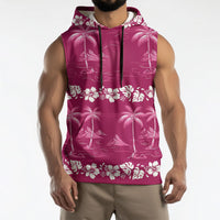 Pink Hawaii Palm Tree Hibiscus Sleeveless Hoodie Fantasy Summer Vibe LT01 - Polynesian Pride
