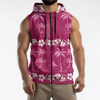 Pink Hawaii Palm Tree Hibiscus Sleeveless Zip Hoodie Fantasy Summer Vibe LT01 - Polynesian Pride