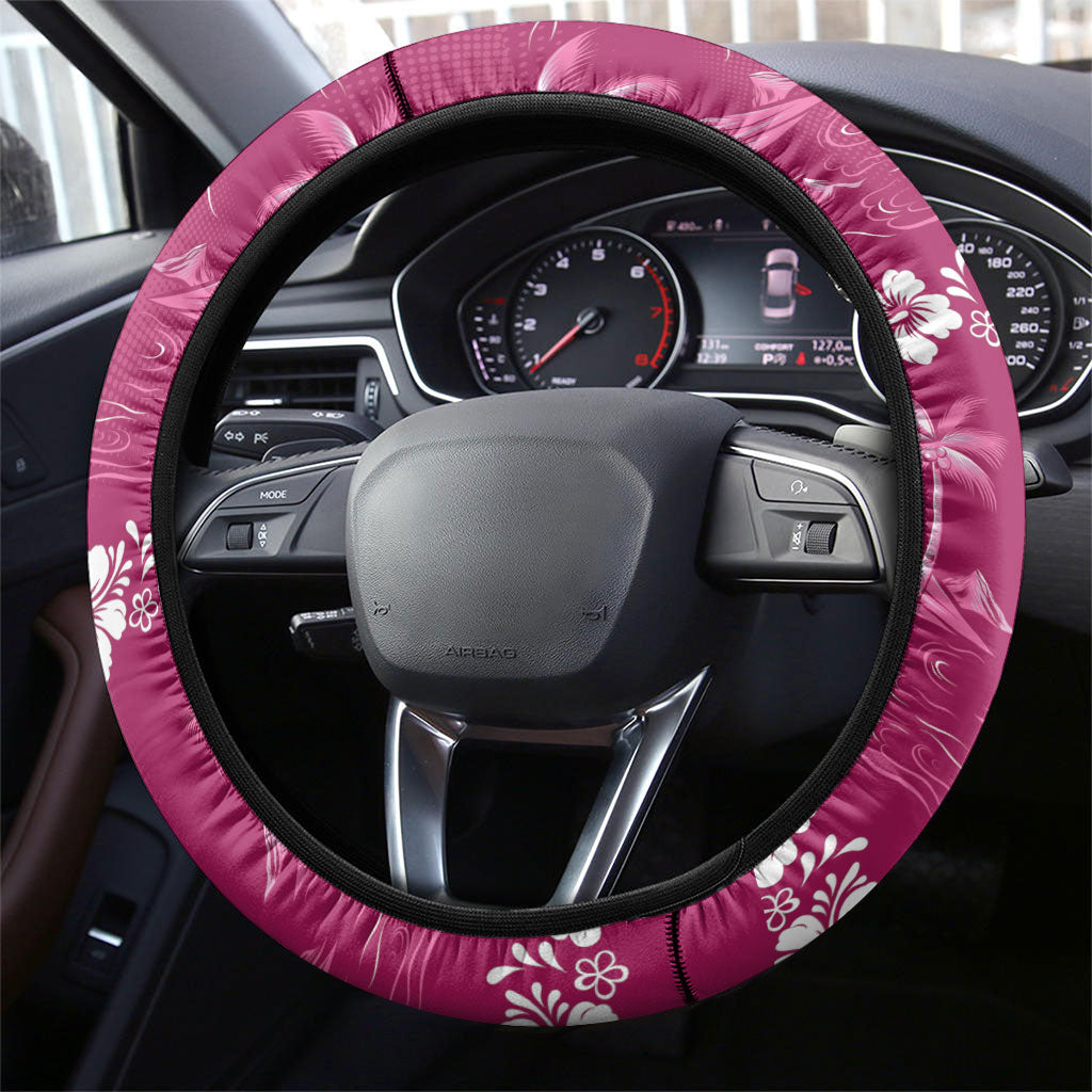 Pink Hawaii Palm Tree Hibiscus Steering Wheel Cover Fantasy Summer Vibe LT01 - Polynesian Pride