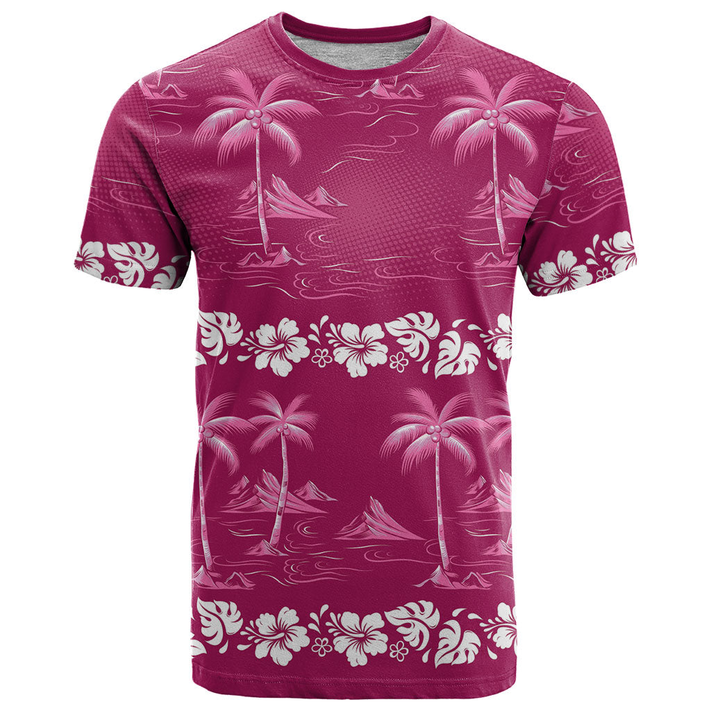 Pink Hawaii Palm Tree Hibiscus T Shirt Fantasy Summer Vibe LT01 Pink - Polynesian Pride