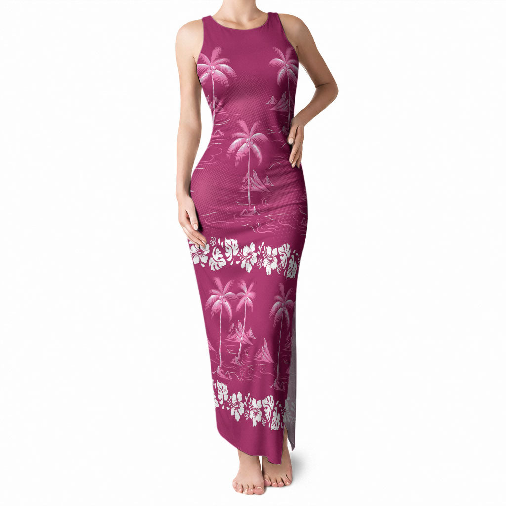 Pink Hawaii Palm Tree Hibiscus Tank Maxi Dress Fantasy Summer Vibe LT01 Women Pink - Polynesian Pride
