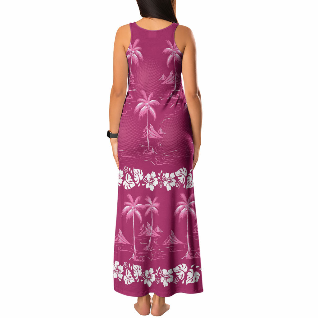 Pink Hawaii Palm Tree Hibiscus Tank Maxi Dress Fantasy Summer Vibe LT01 - Polynesian Pride