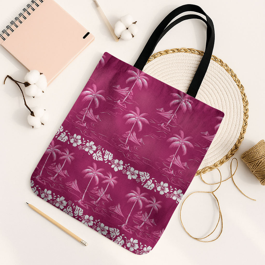 Pink Hawaii Palm Tree Hibiscus Tote Bag Fantasy Summer Vibe