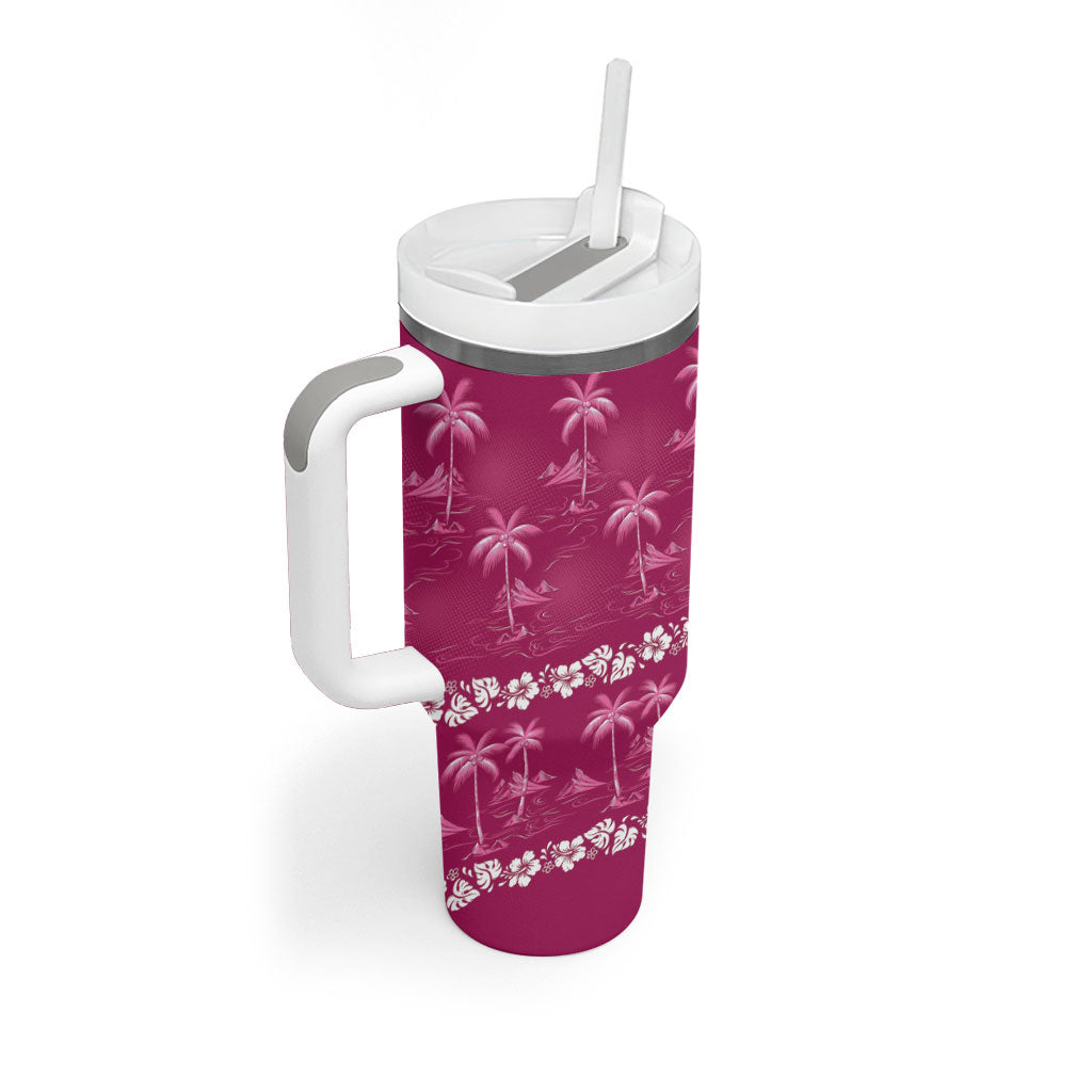 Pink Hawaii Palm Tree Hibiscus Tumbler With Handle Fantasy Summer Vibe LT01 - Polynesian Pride