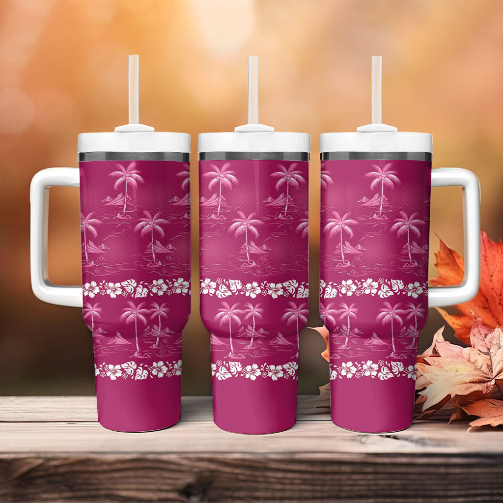 Pink Hawaii Palm Tree Hibiscus Tumbler With Handle Fantasy Summer Vibe LT01 - Polynesian Pride