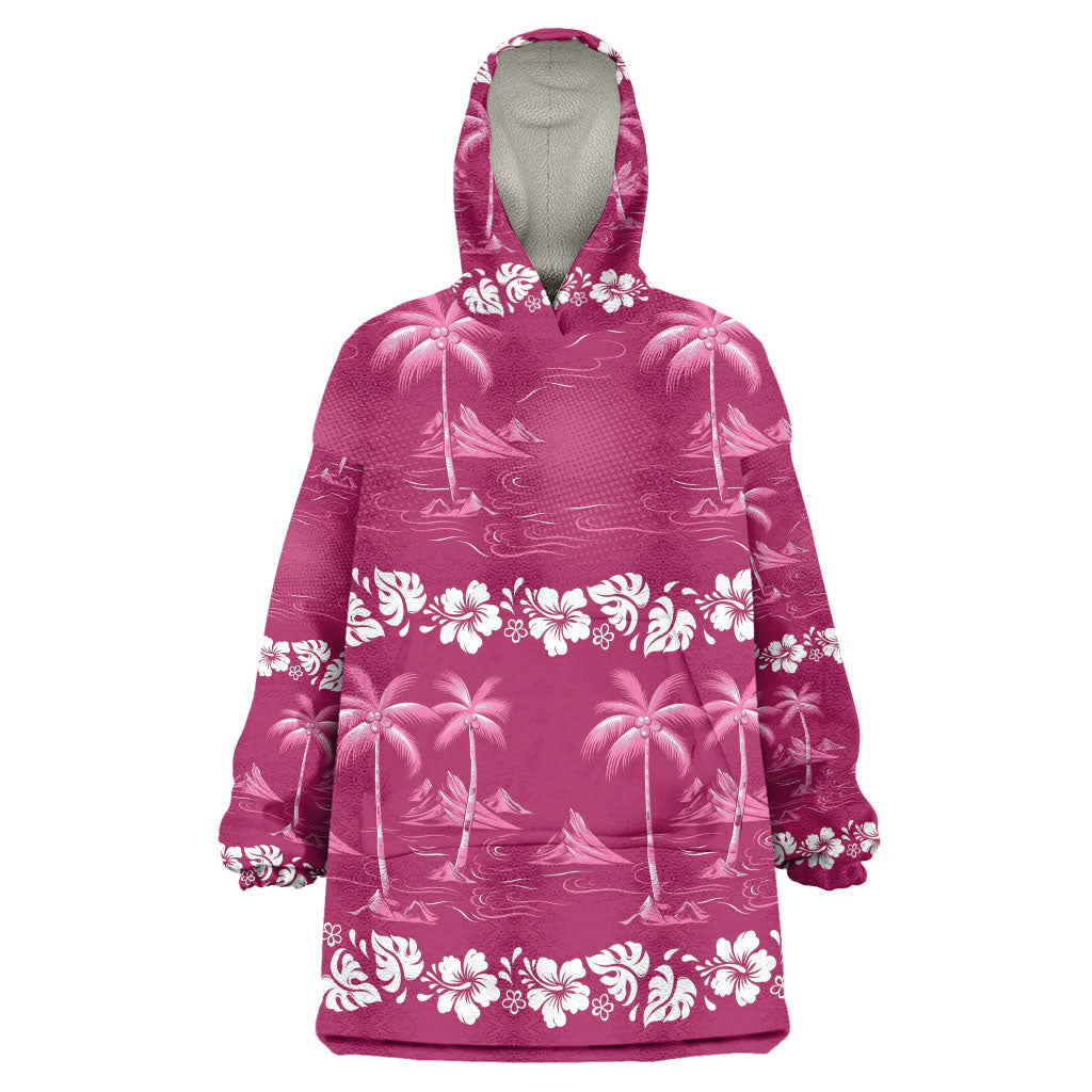 Pink Hawaii Palm Tree Hibiscus Wearable Blanket Hoodie Fantasy Summer Vibe