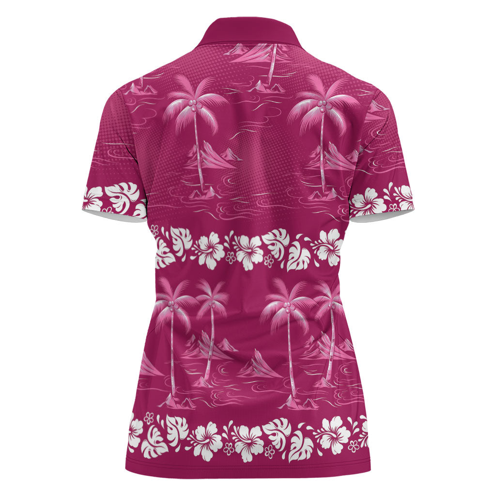 Pink Hawaii Palm Tree Hibiscus Women Polo Shirt Fantasy Summer Vibe LT01 - Polynesian Pride