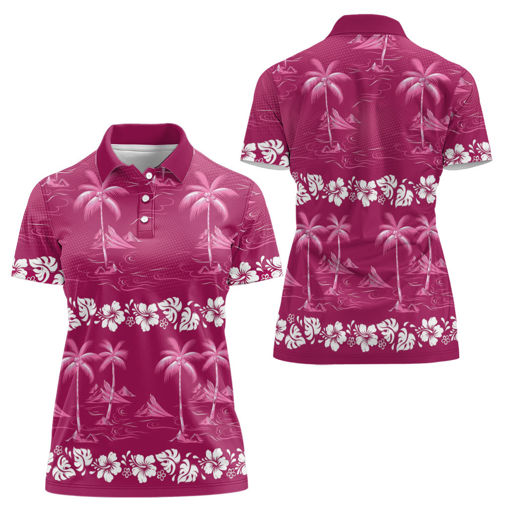 Pink Hawaii Palm Tree Hibiscus Women Polo Shirt Fantasy Summer Vibe LT01 - Polynesian Pride