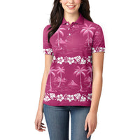 Pink Hawaii Palm Tree Hibiscus Women Polo Shirt Fantasy Summer Vibe LT01 - Polynesian Pride