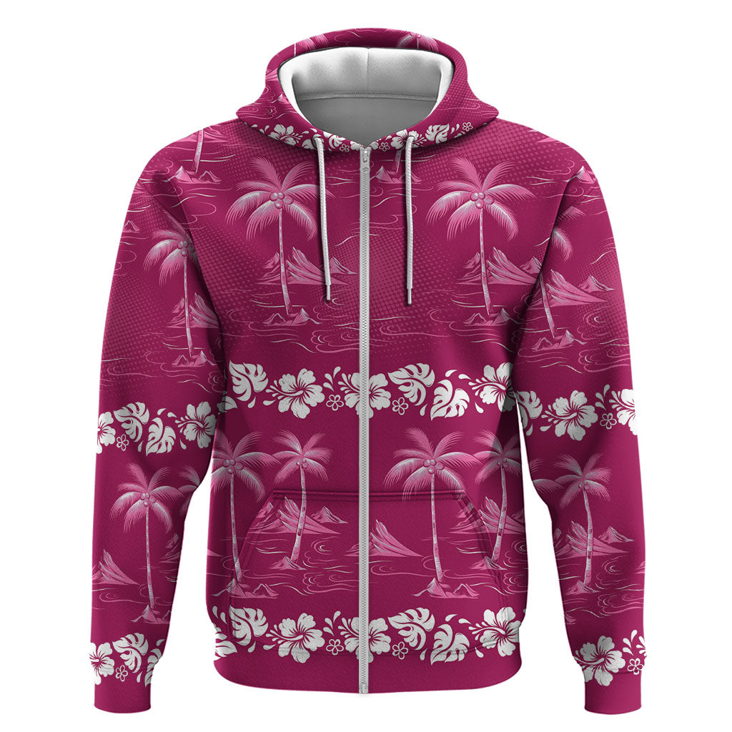 Pink Hawaii Palm Tree Hibiscus Zip Hoodie Fantasy Summer Vibe