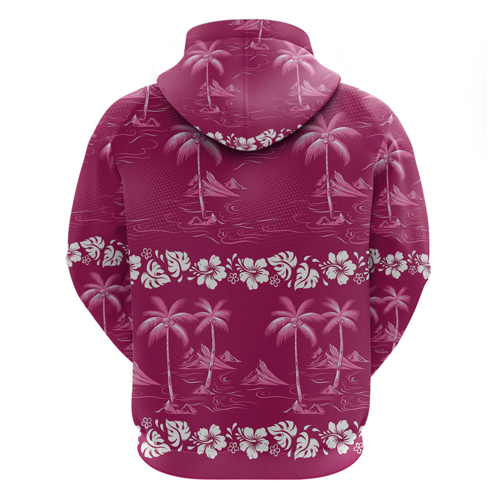 Pink Hawaii Palm Tree Hibiscus Zip Hoodie Fantasy Summer Vibe