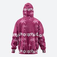Pink Hawaii Palm Tree Hibiscus Zip Hoodie Fantasy Summer Vibe