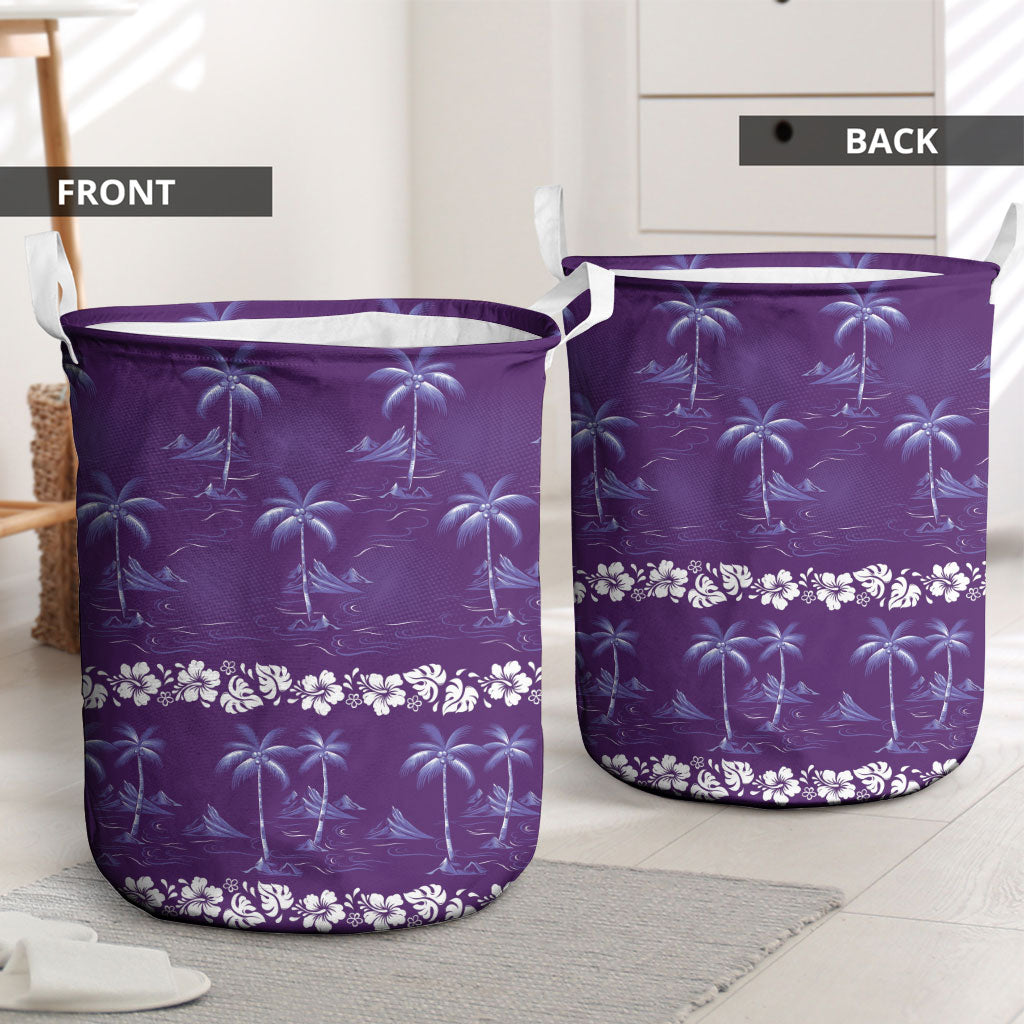 Purple Hawaii Palm Tree Hibiscus Laundry Basket Fantasy Summer Vibe LT01 - Polynesian Pride