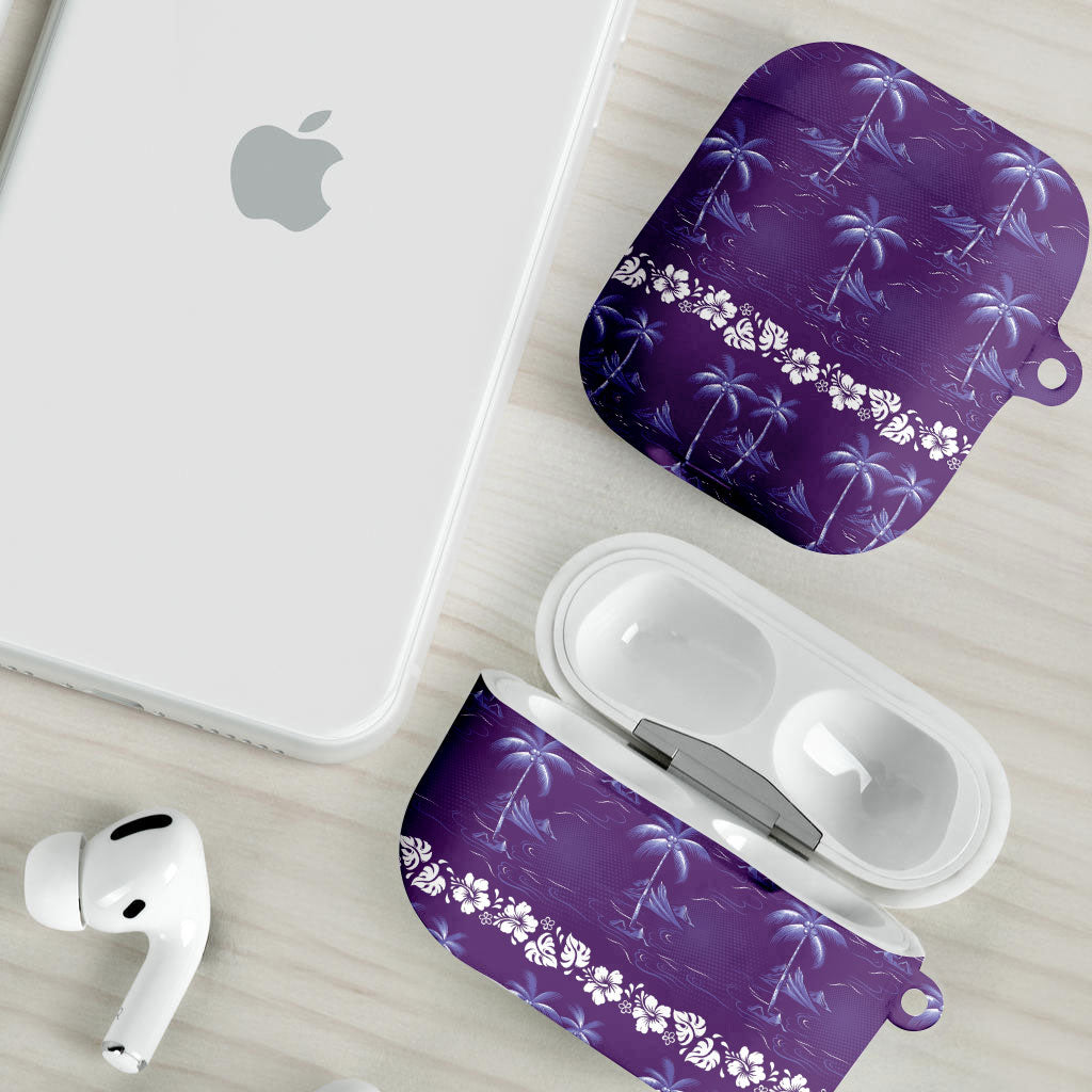 Purple Hawaii Palm Tree Hibiscus AirPods Case Fantasy Summer Vibe