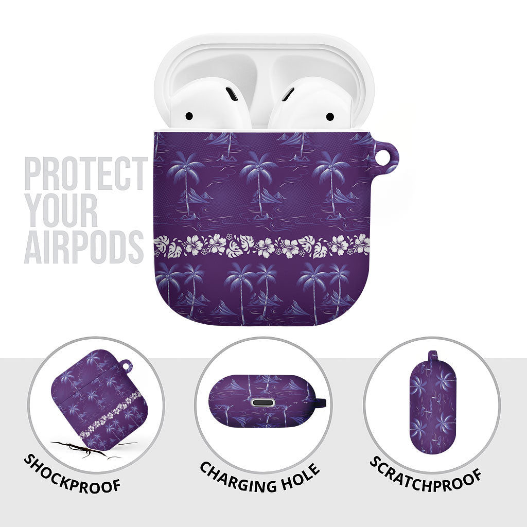 Purple Hawaii Palm Tree Hibiscus AirPods Case Fantasy Summer Vibe