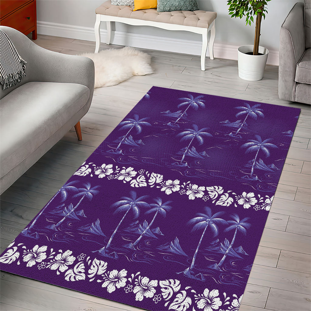 Purple Hawaii Palm Tree Hibiscus Area Rug Fantasy Summer Vibe