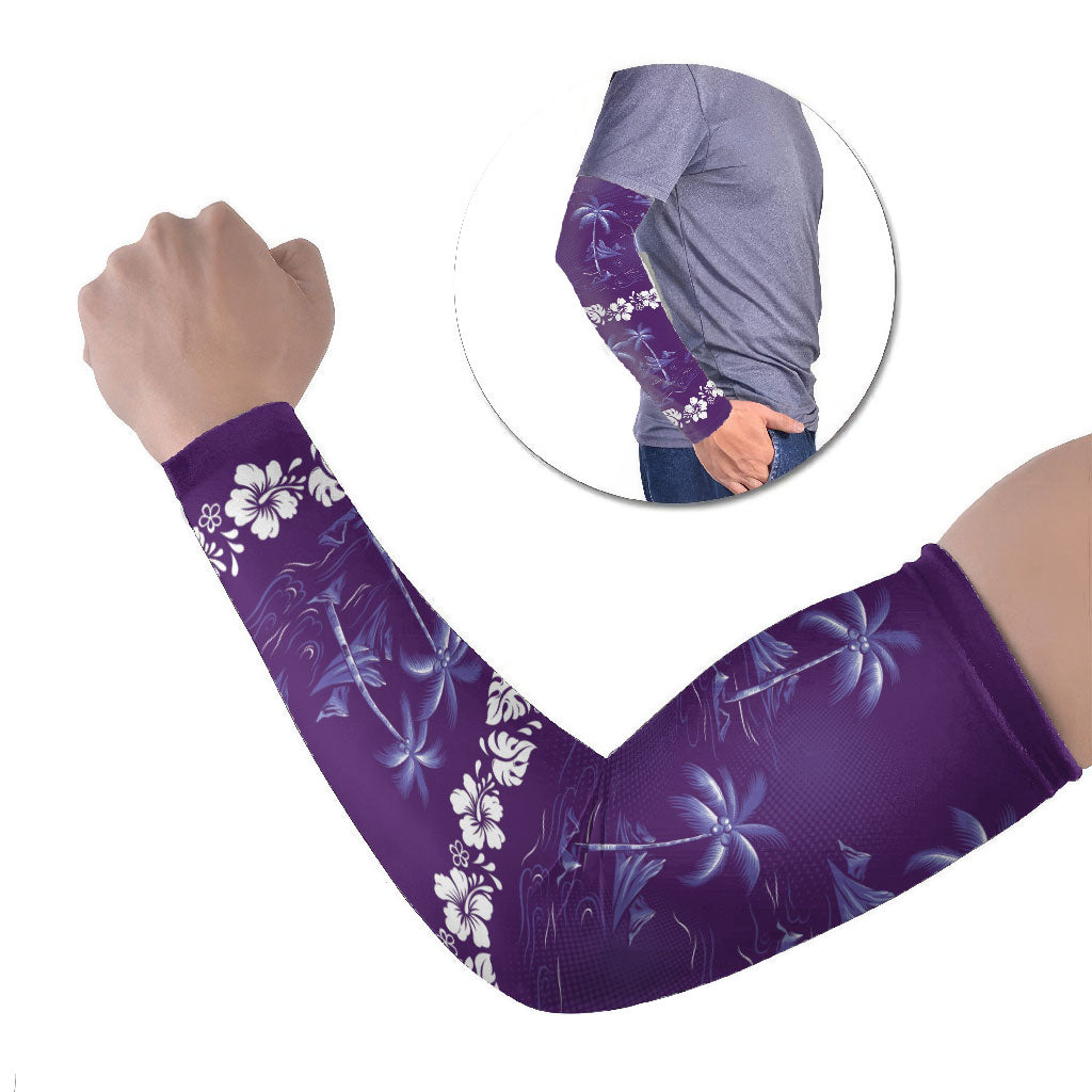 Purple Hawaii Palm Tree Hibiscus Arm Sleeves Fantasy Summer Vibe