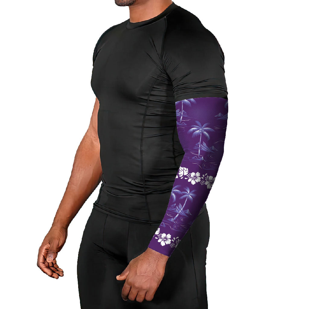 Purple Hawaii Palm Tree Hibiscus Arm Sleeves Fantasy Summer Vibe