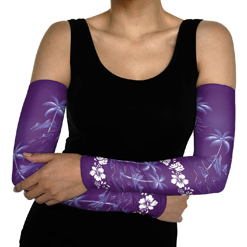 Purple Hawaii Palm Tree Hibiscus Arm Sleeves Fantasy Summer Vibe