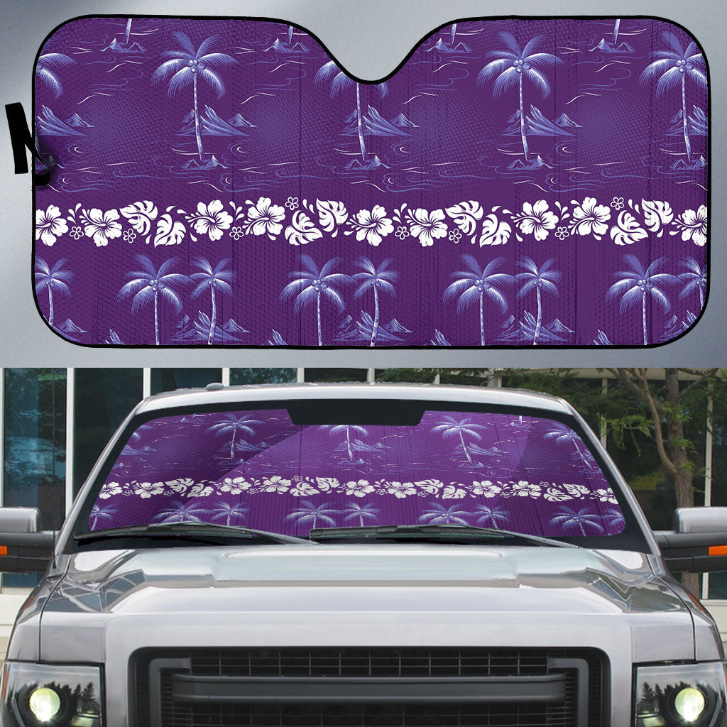Purple Hawaii Palm Tree Hibiscus Auto Sun Shade Fantasy Summer Vibe
