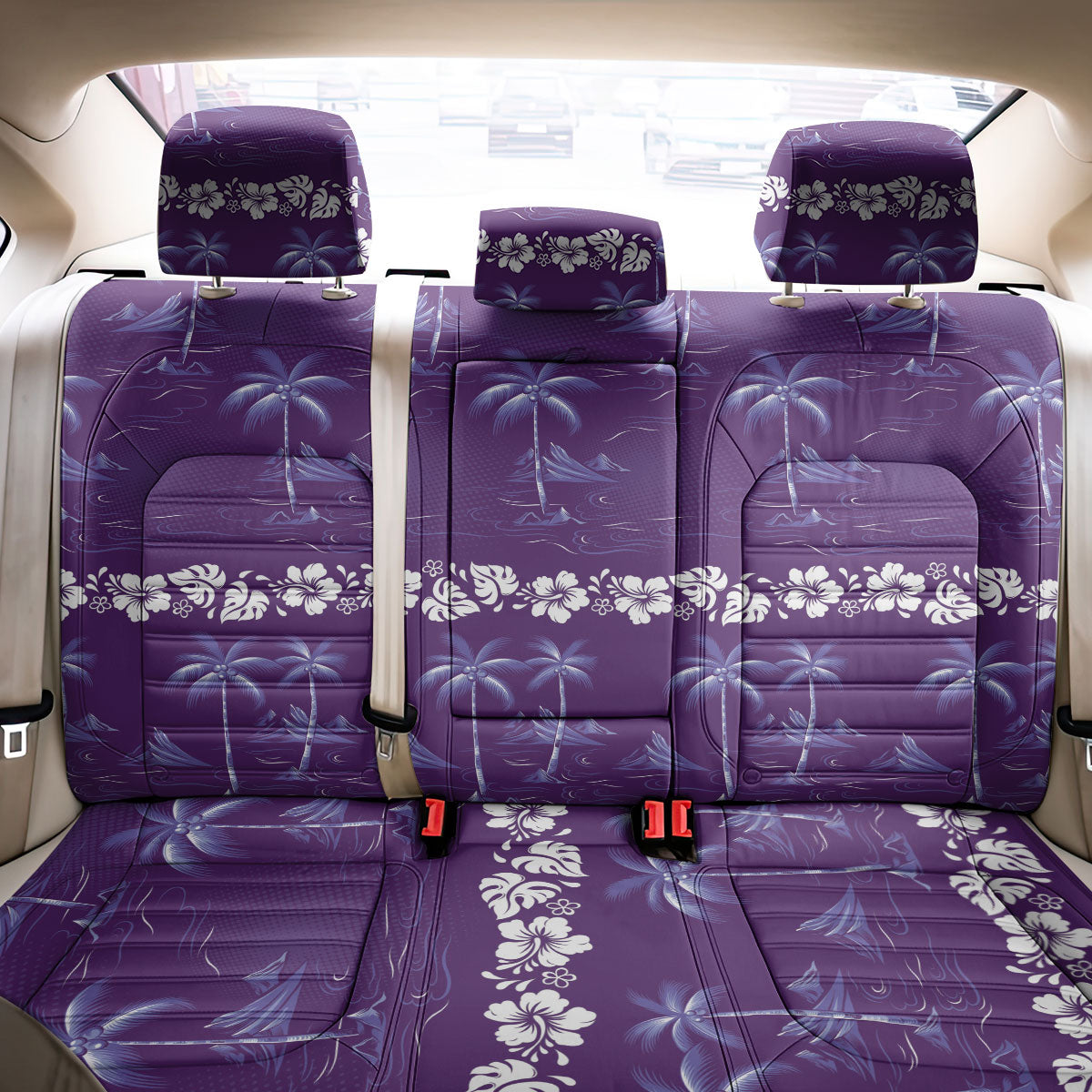 Purple Hawaii Palm Tree Hibiscus Back Car Seat Cover Fantasy Summer Vibe LT01 - Polynesian Pride