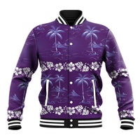 Purple Hawaii Palm Tree Hibiscus Baseball Jacket Fantasy Summer Vibe